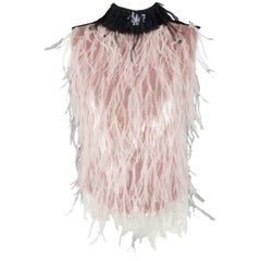 ERDEM Size 6 Pink Sequin Ostrich Feather Navy Collar Dress Top