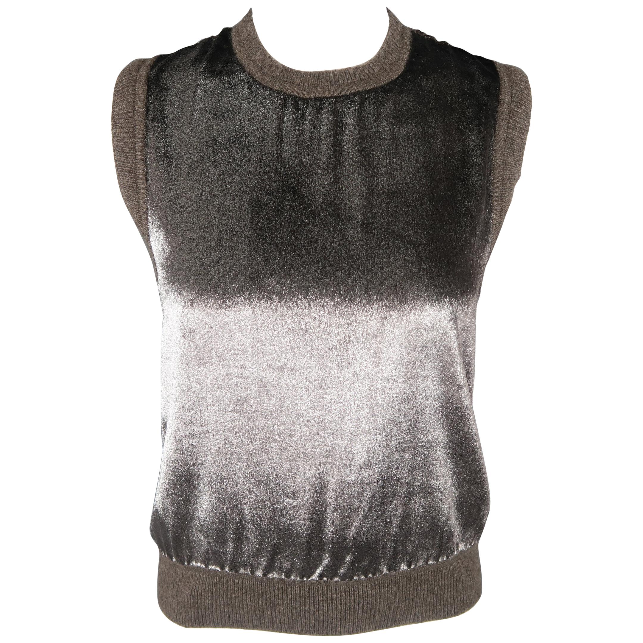 MAIYET Size XS Taupe Cashemere Blnd Silver Velvet Vest Top