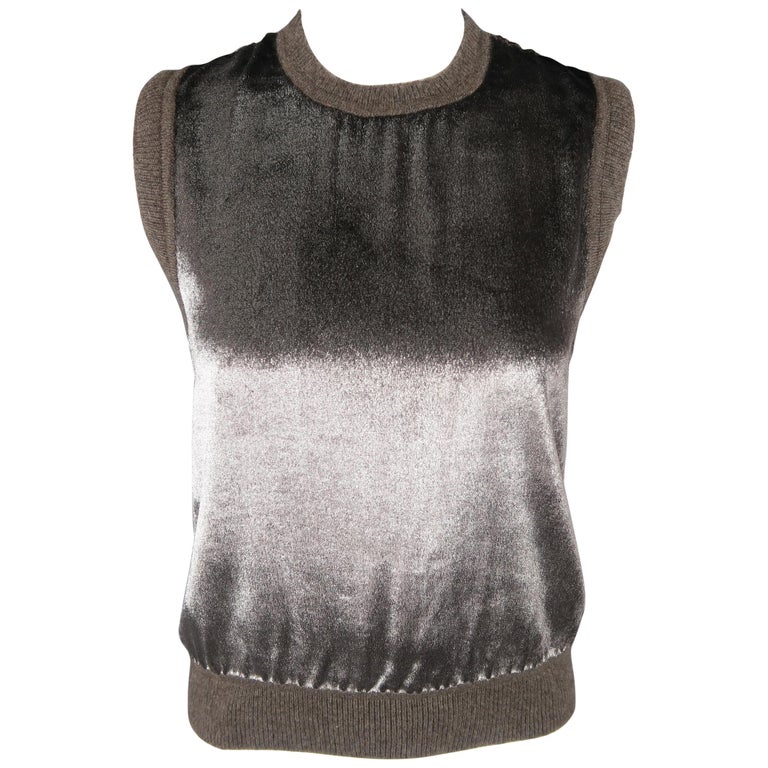 MAIYET Size XS Taupe Cashemere Blnd Silver Velvet Vest Top at 1stDibs
