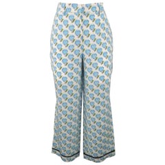 Vintage PRADA Size 2 White & Blue Silk Heart Print Casual Pants