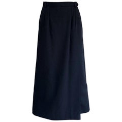 Vintage Yves Saint Laurent 1970s Black Wool Size Small 70s Wrap Maxi Skirt YSL