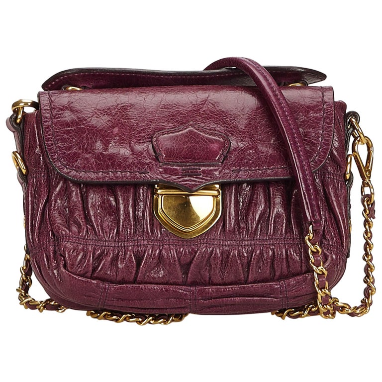Prada Purple Mini Gathered Leather Chain Crossbody Bag at 1stdibs