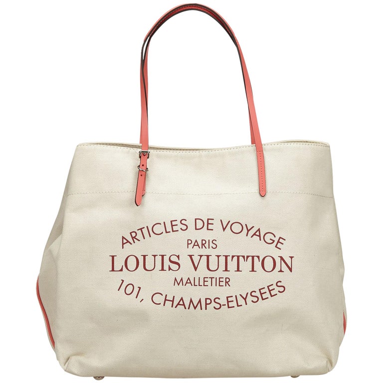 Louis Vuitton White / Ivory / Coral Articles de Voyage Cabas GM Handbag ...