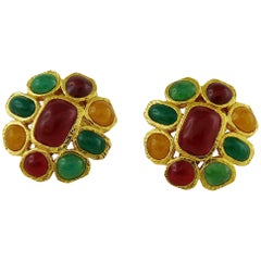 Chanel Vintage 1996 Multicolored Cabochons Clip On Earrings