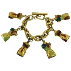 Jean Paul Gaultier Used Iconic Enameled Bust Charm Bracelet