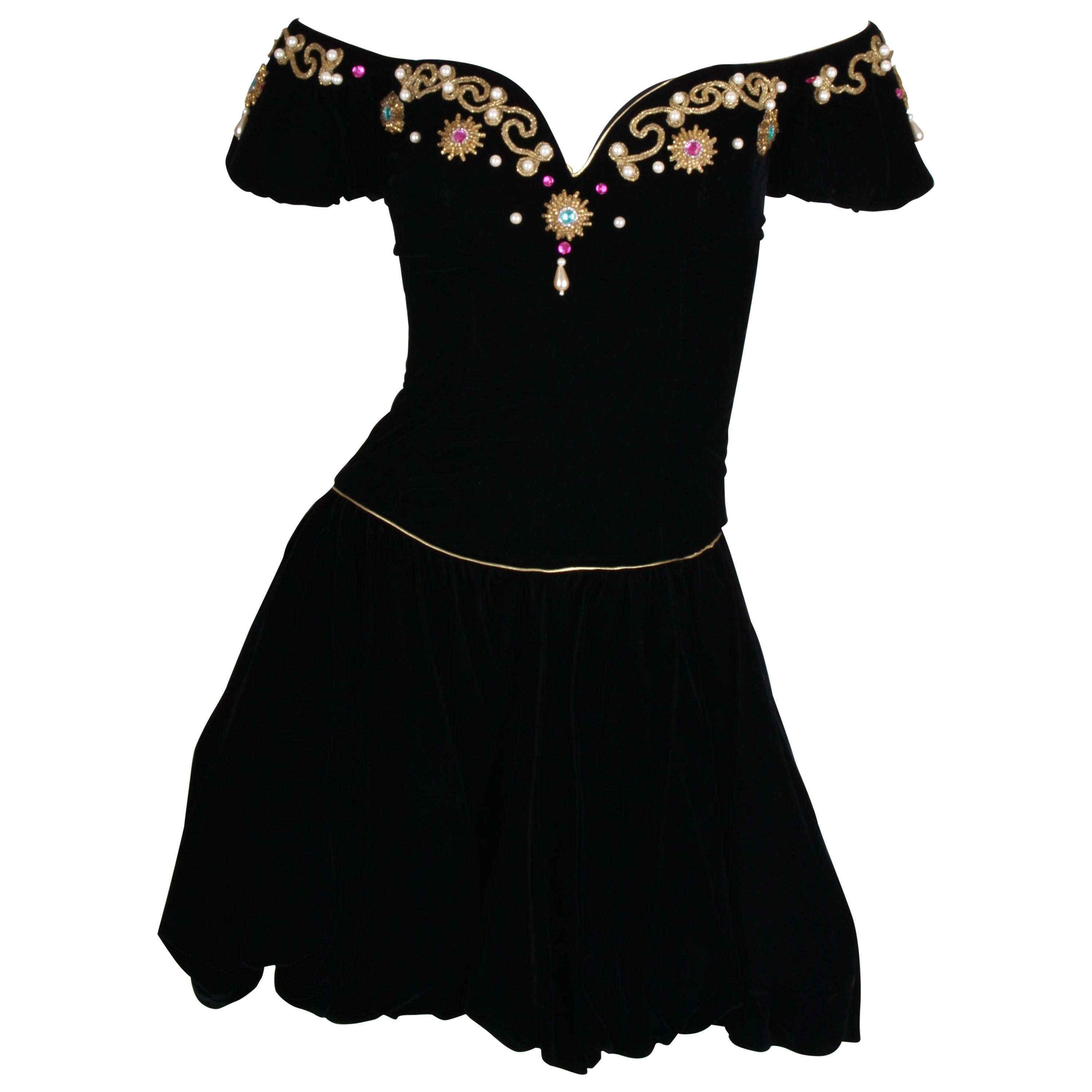 David Fielden Vintage Velvet Dress - black For Sale