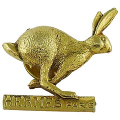Vintage Hermes Collector Gold Toned Hare Pin