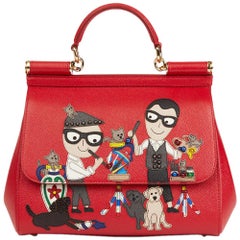Dolce & Gabbana Red Beaded Dauphine Leather DG Family Patch Medium Sicily, 2018