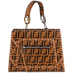 Fendi Brown Embossed Monogram Calfskin Leather Whipstitch Small Runaway Bag