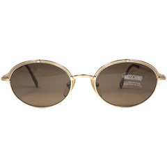 Mint Retro Moschino Small Oval Gold 1990 Sunglasses Made in Italy