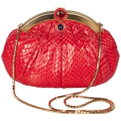 Retro Judith Leiber Red Snake Skin Clutch Bag