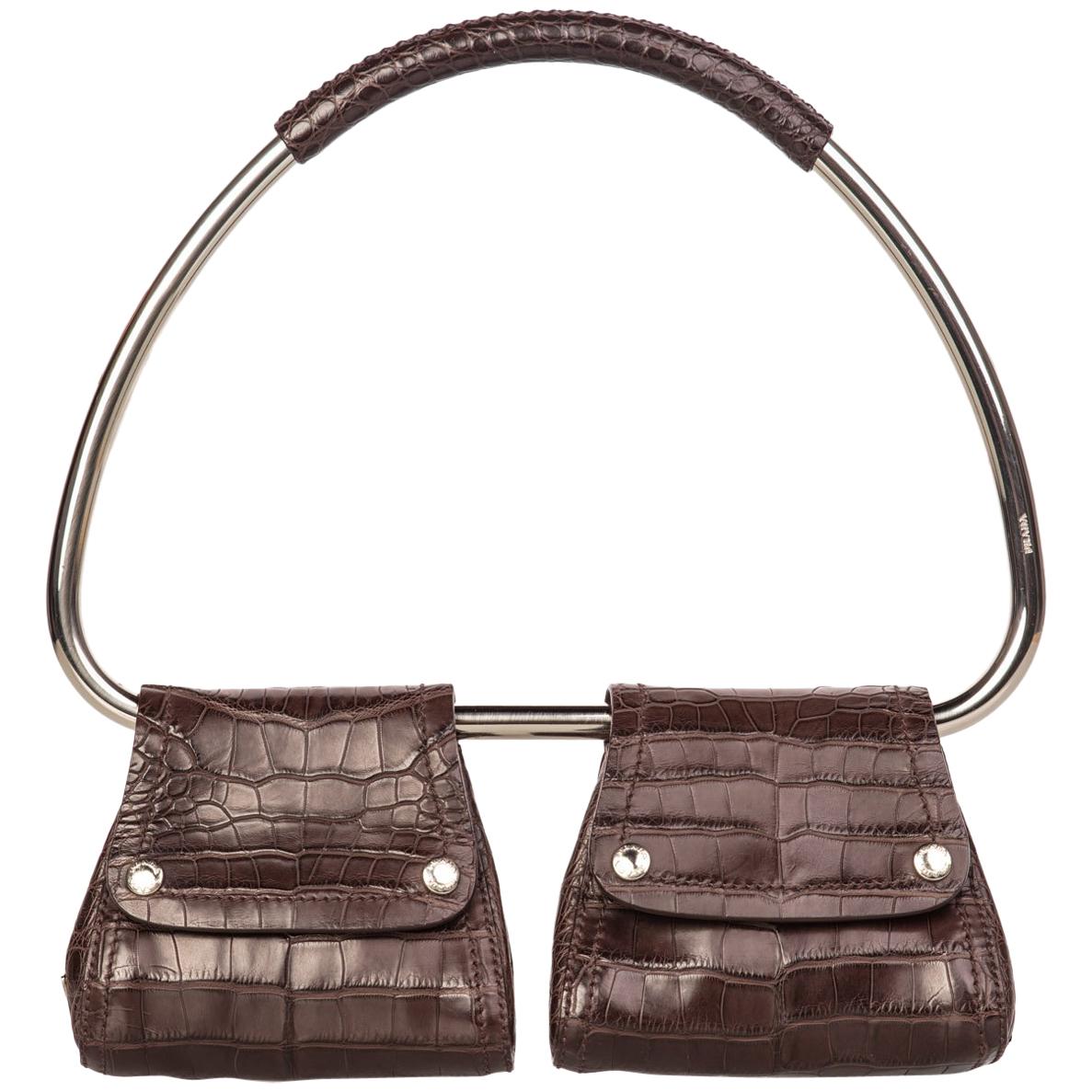 Prada Brown Alligator Silver Hoop Bag, 2000