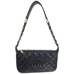 Chanel black caviar leather shoulder bag 2004