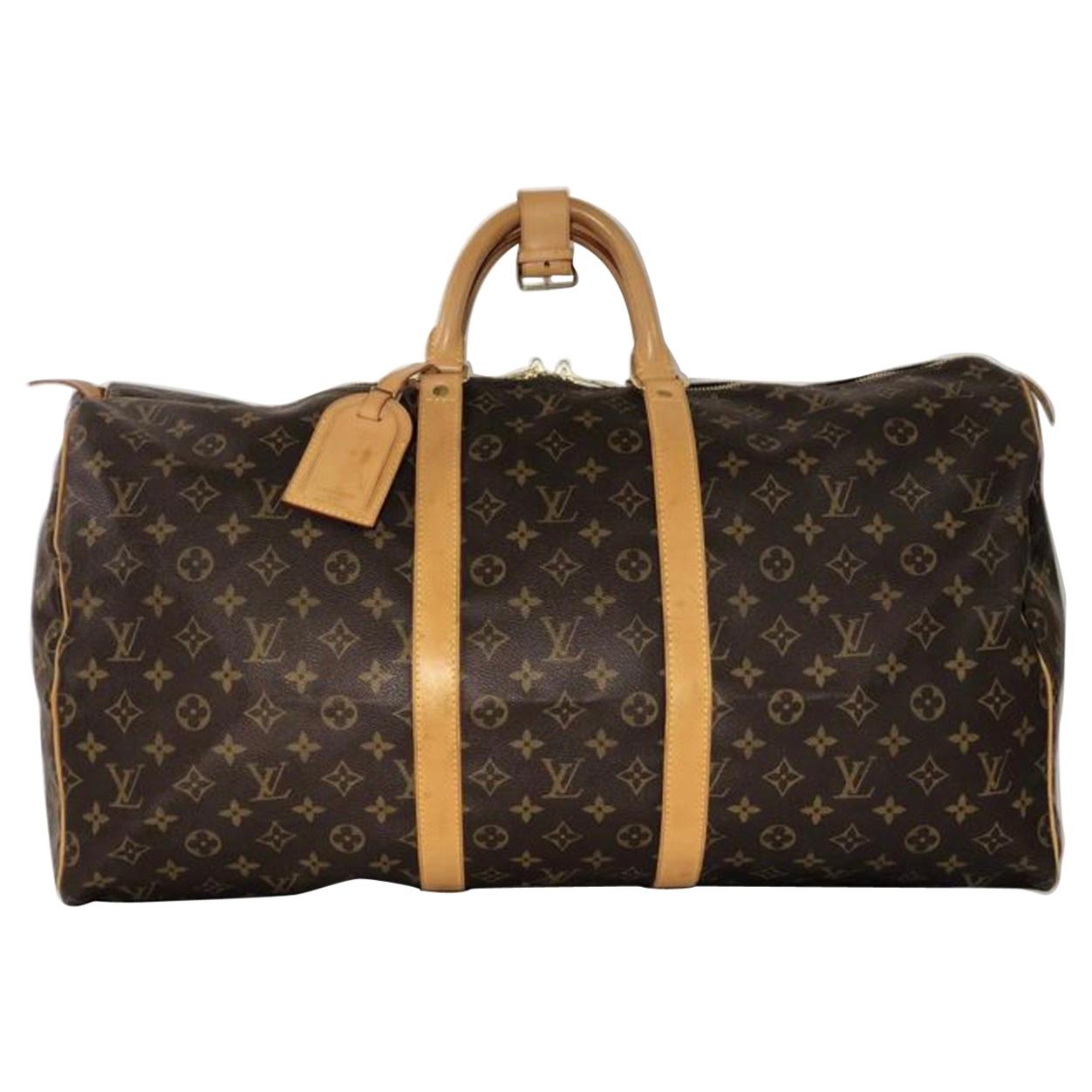 Louis Vuitton Monogram Keepall 55 Travel Handbag For Sale