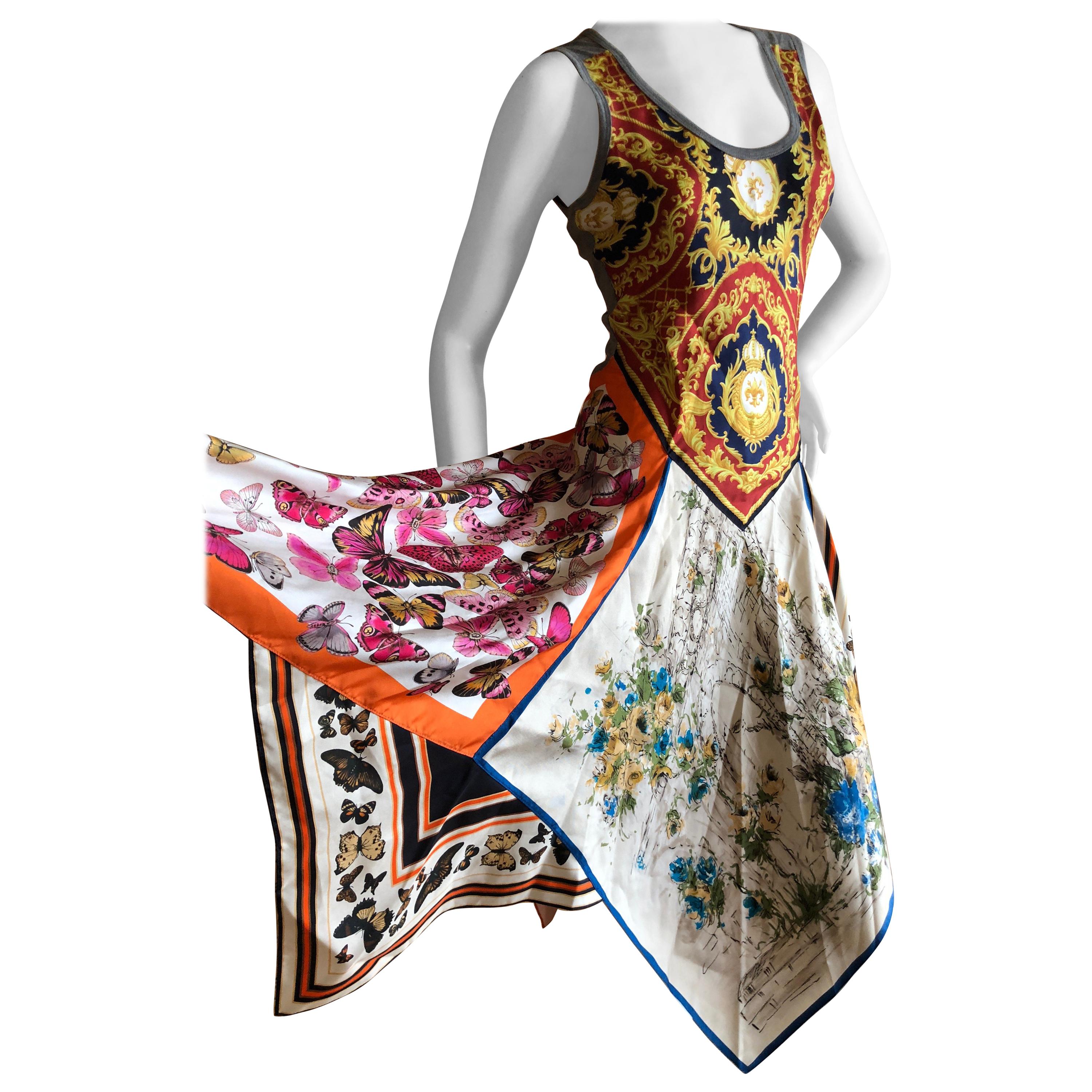 Dolce & Gabbana for D&G Vintage Silk Dress with Butterfly Print Handkerchief Hem For Sale