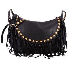 Valentino C-Rockee Fringe Hobo Cuir clouté Large