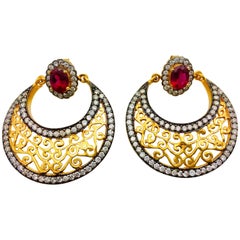 MEGHNA JEWELS Filigree Faux Ruby Cubic Zircon Earrings