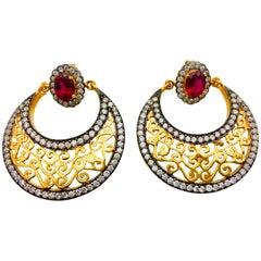 MEGHNA JEWELS Filigree Faux Ruby Cubic Zircon Earrings 