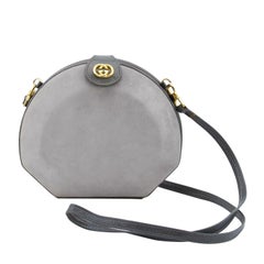 Gucci Grey Suede and Leather Clamshell Bag with Removable Strap