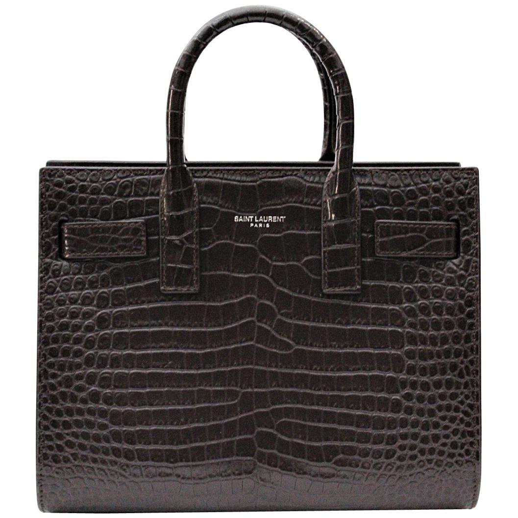 Yves Saint Laurent Burgundy Crocodile Embossed Leather Nano Sac De Jour Bag 