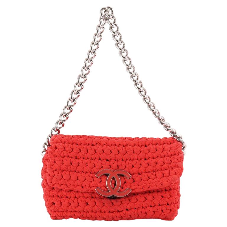 Chanel Camellia Crochet Flap Bag Fabric Small