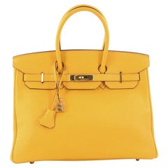Hermes Birkin Handbag Soliel Yellow Togo With Gold Hardware 35
