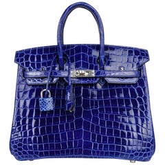 Hermes Birkin 25 Bag Blue Electric Crocodile Vivid Jewel Palladium Hardware