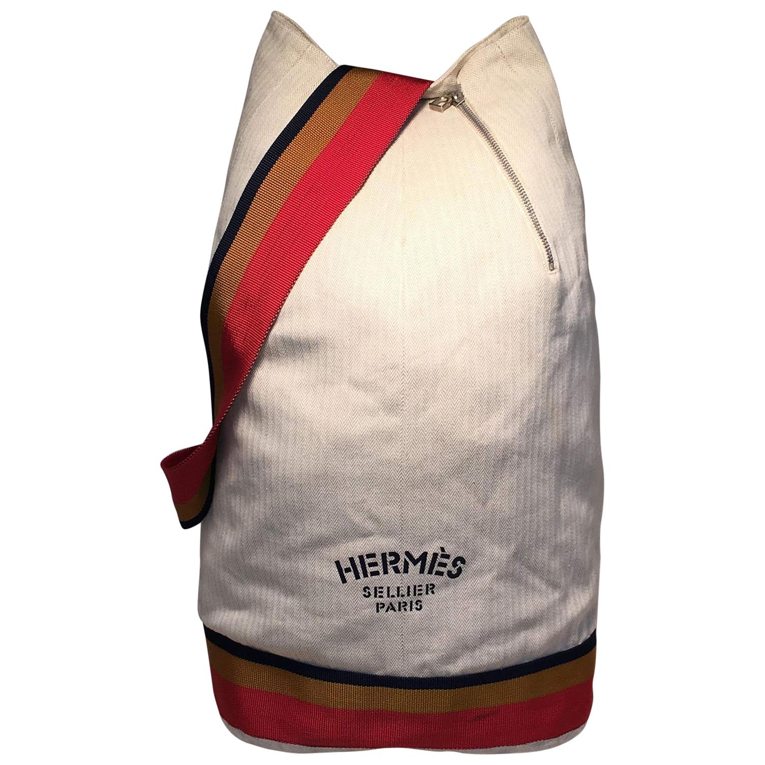 Hermes Herringbone Canvas Sling Backpack Shoulder Bag