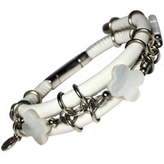 Rock Lily ( NEW ) White Leather Bangle Bracelet With Mother-of-Pearl Clovers  