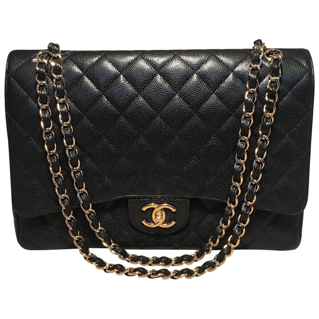Chanel Black Quilted Caviar 2.55 Double Flap Classic Shoulder Bag 