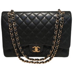 Chanel Black Quilted Caviar 2.55 Double Flap Classic Shoulder Bag 