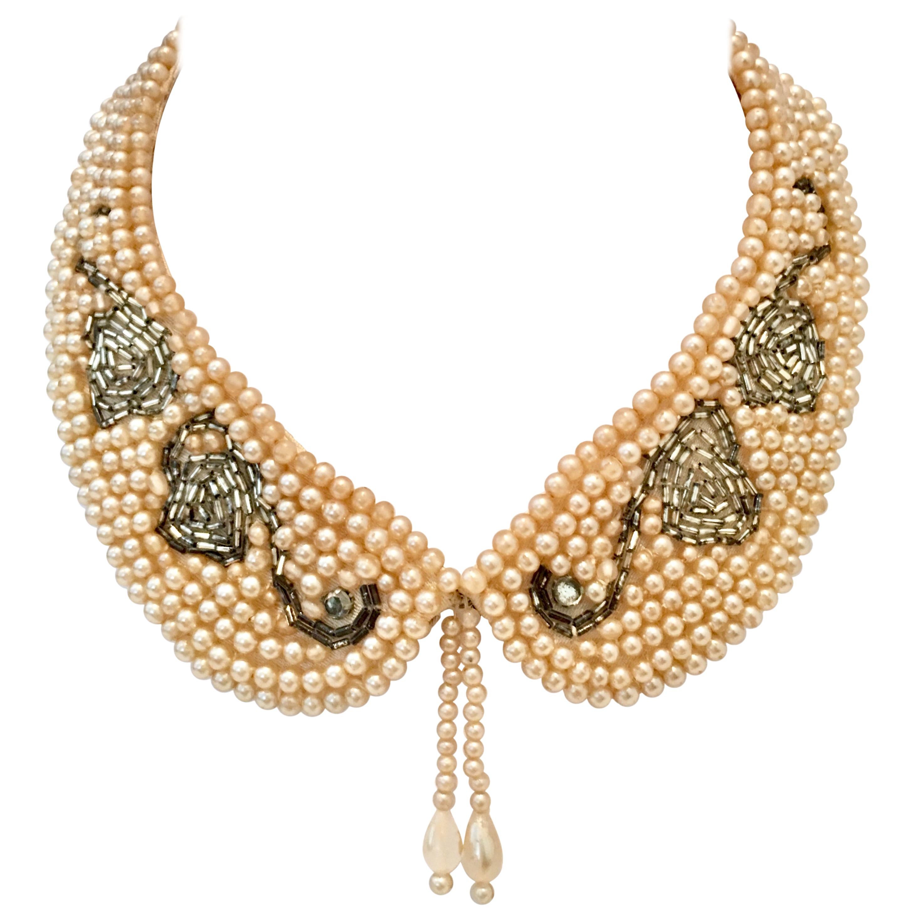 Mid-Century Japanese Faux Pearl Peter Pan "Swan" Collar Necklace