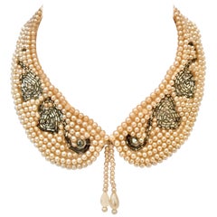 Retro Mid-Century Japanese Faux Pearl Peter Pan "Swan" Collar Necklace