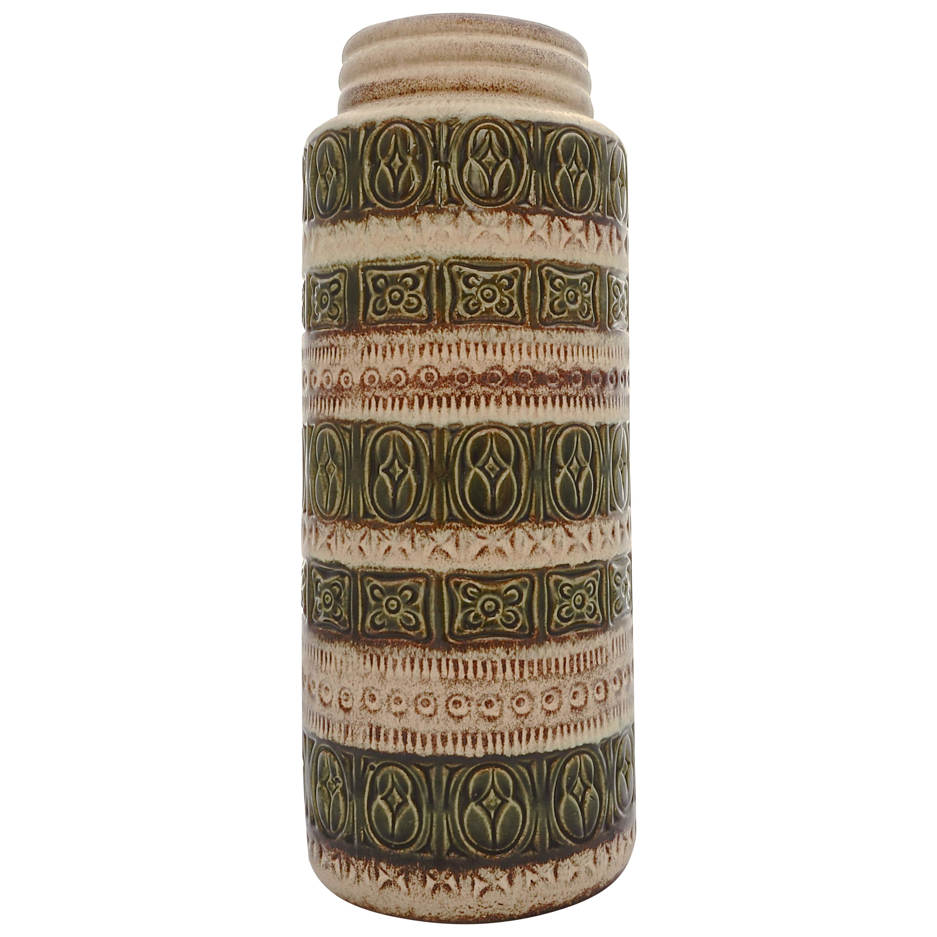 Scheurich Keramik West Germany Large Pottery Green Brown Cream Vase, circa 1960s