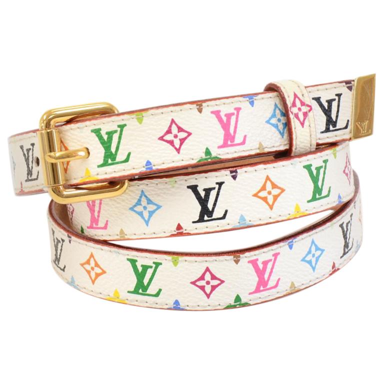 Louis Vuitton 20mm White Multicolor Monogram Leather Belt- Size 90/36 For Sale