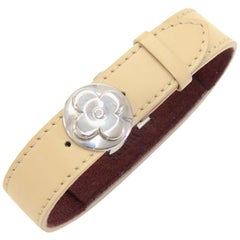 Louis Vuitton Bracelet Voeux Beige Leather Silver Tone Cuff Bracelet