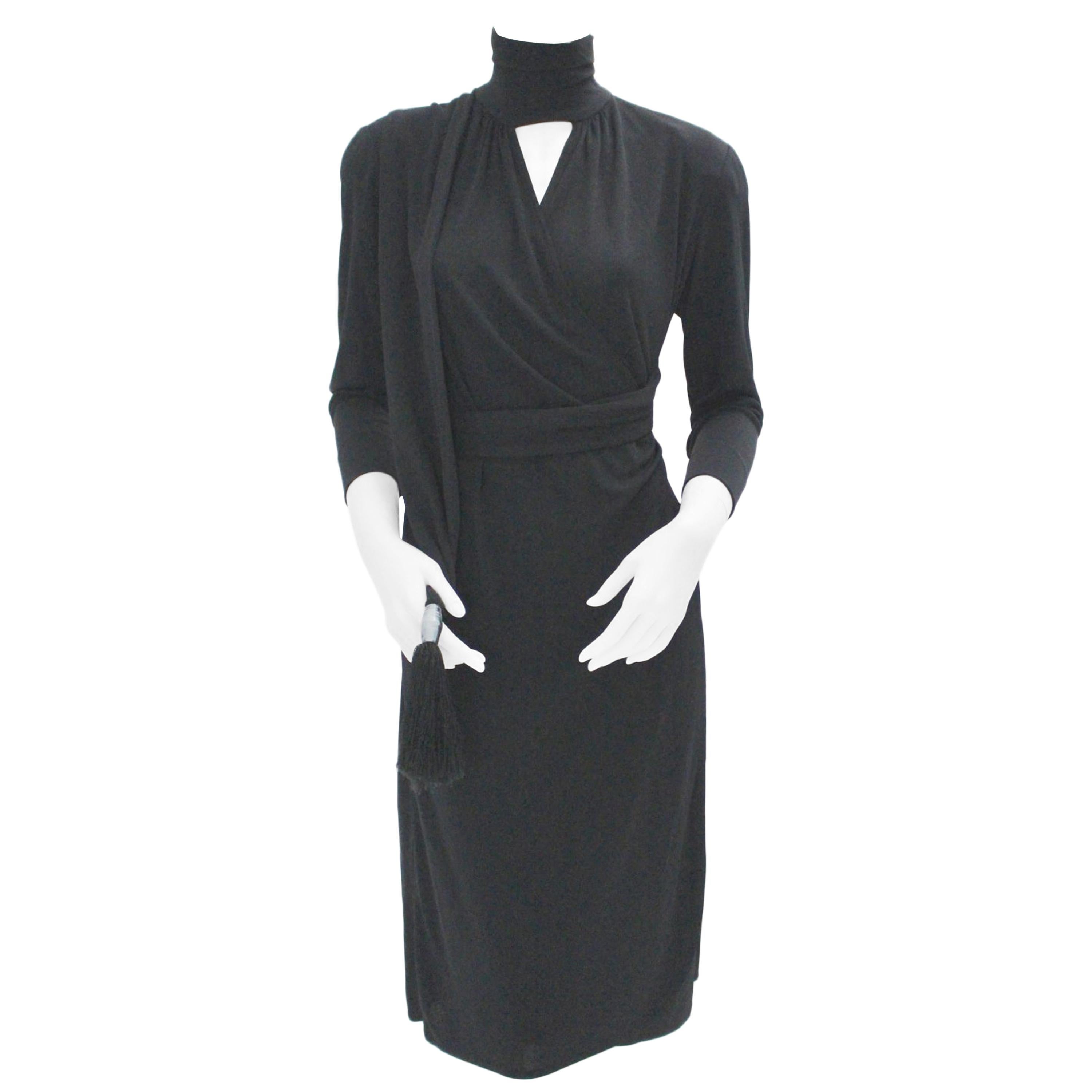 Black Vintage Wrap Evening Dress 1970s Italy For Sale