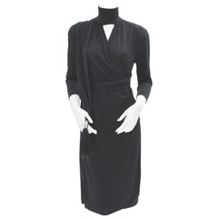 Black Vintage Wrap Evening Dress 1970s Italy