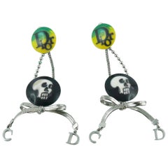 Christian Dior Tete de Mort Skull Dangle Earrings