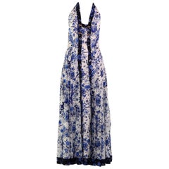Gucci White and Blue Floral Print Silk Dress
