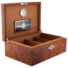 Cartier Brown Wood Silver Logo Cigar Humidor Storage Case Box with Key