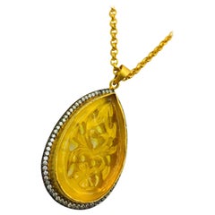 Hand Carved Resin Golden Amber Necklace 