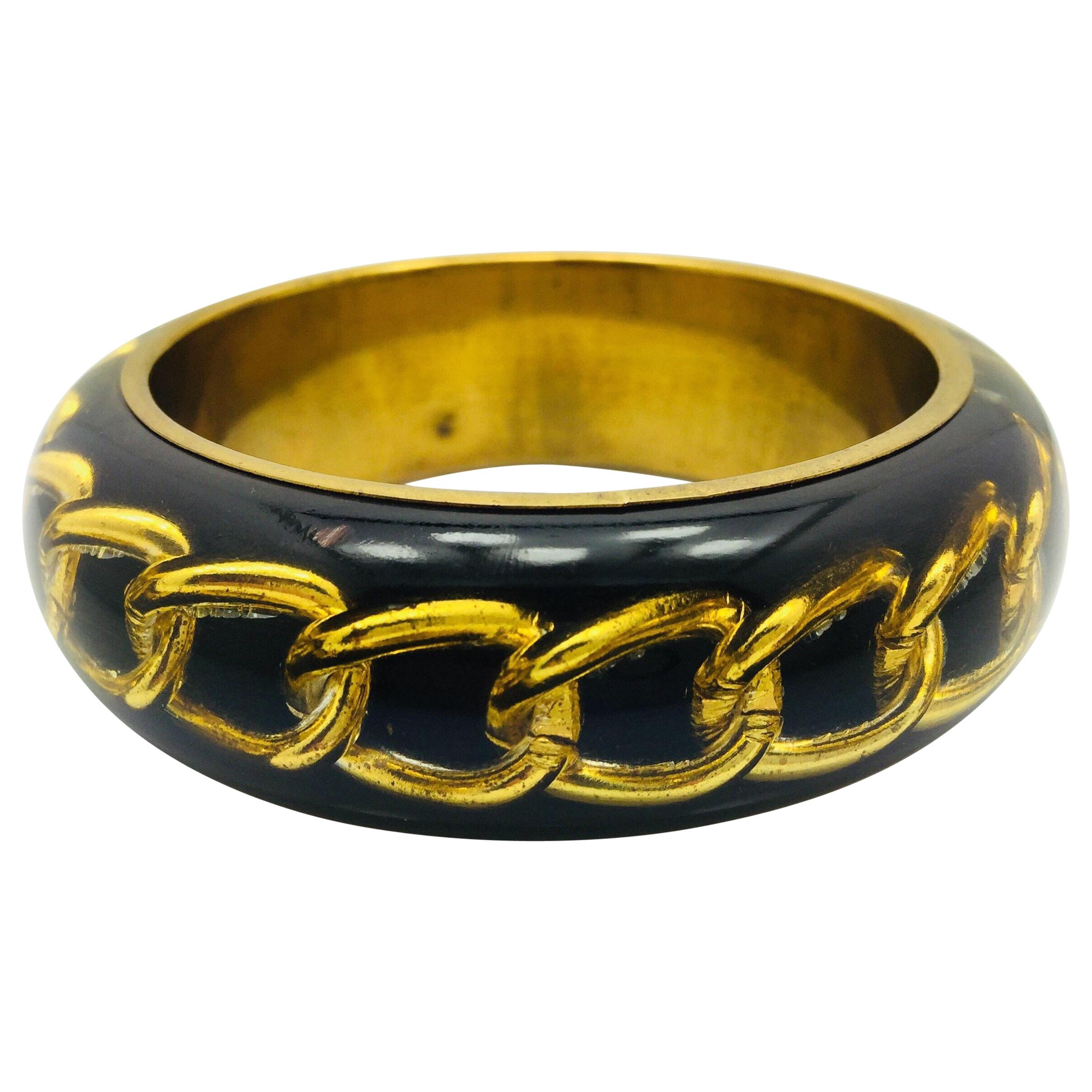 Black Resin Gold Chain Link Bangle  For Sale