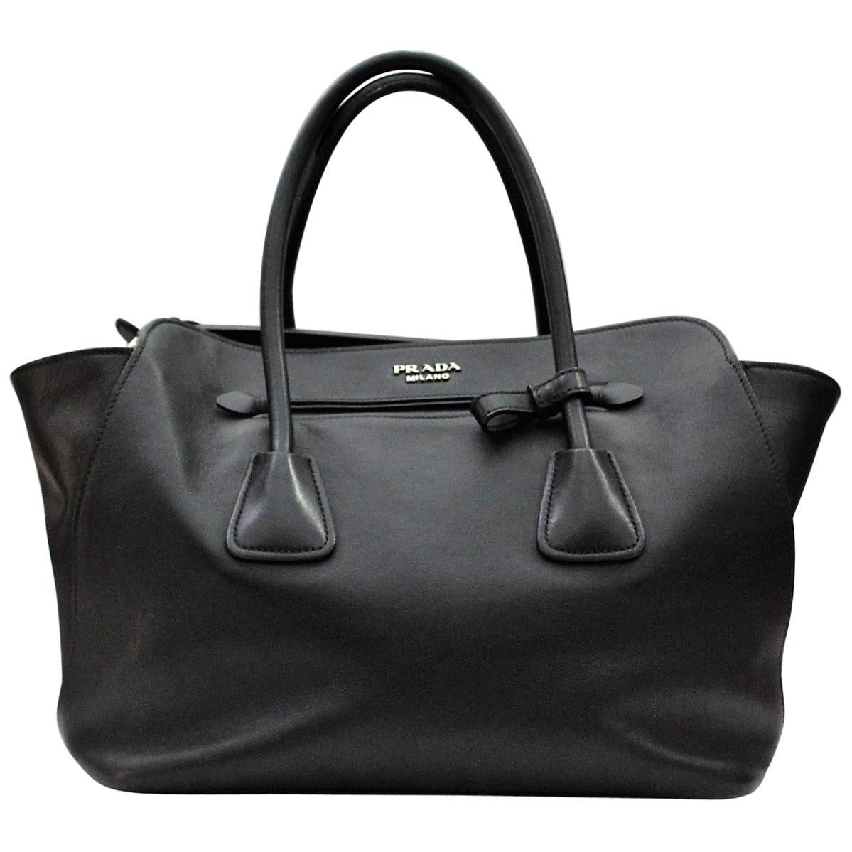 Prada Smooth Black Leather Shoulder Bag