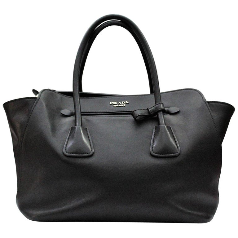 Prada Smooth Black Leather Shoulder Bag at 1stDibs