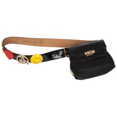 Moschino Vintage black Mini Belt Bag with Peace / Love Belt