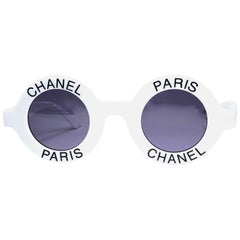 Chanel Vintage Round "Chanel Paris" Made In Italy White Sunglasses 