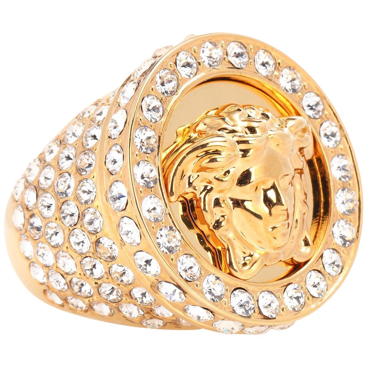 Versace All Over Crystal Gold Medusa Ring