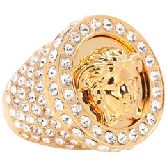 Versace All Over Crystal Gold Medusa Ring