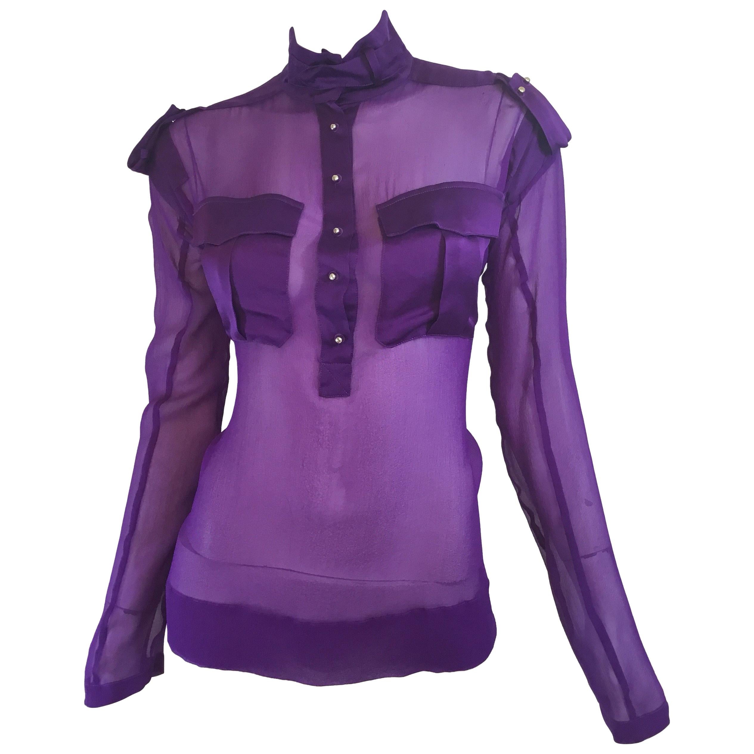 Tom Ford Silk Blouse Military Style